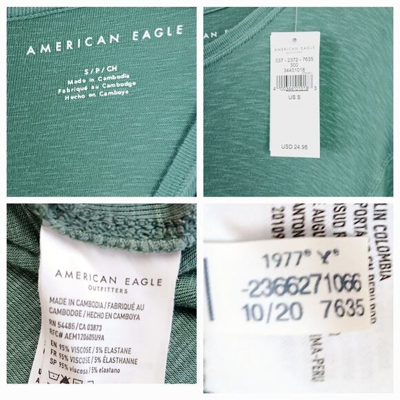 American Eagle SZ S Boat Neck Long Line Tee Green New With Tags - Picture 5 of 5